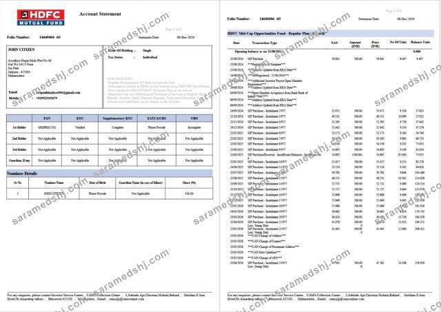 India HDFC Bank account statement Word and PDF template, 2 pages, version 2